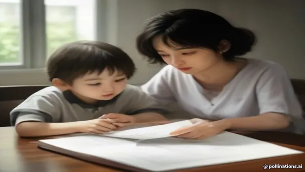 Mãe e criança autista revisando laudo médico e documentos sobre a mesa antes de dar entrada no BPC