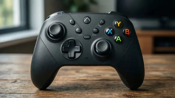 Controle de videogame adaptado com botões grandes e conectores externos para acessibilidade